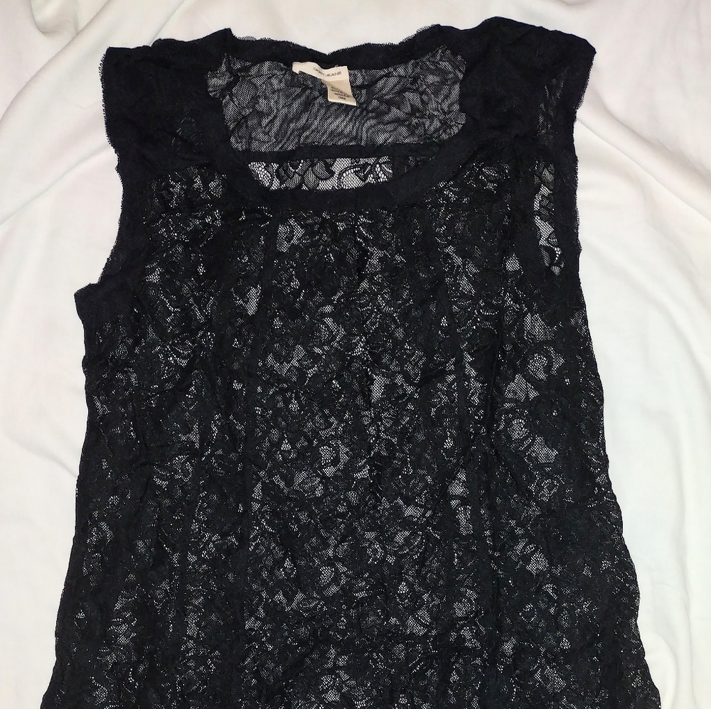 DKNY Sheer Lace Sleeveless Black Tank Top